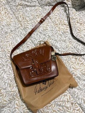 Patricia Nash Chestnut Tooled Leather Crossbody with Floral Detailing